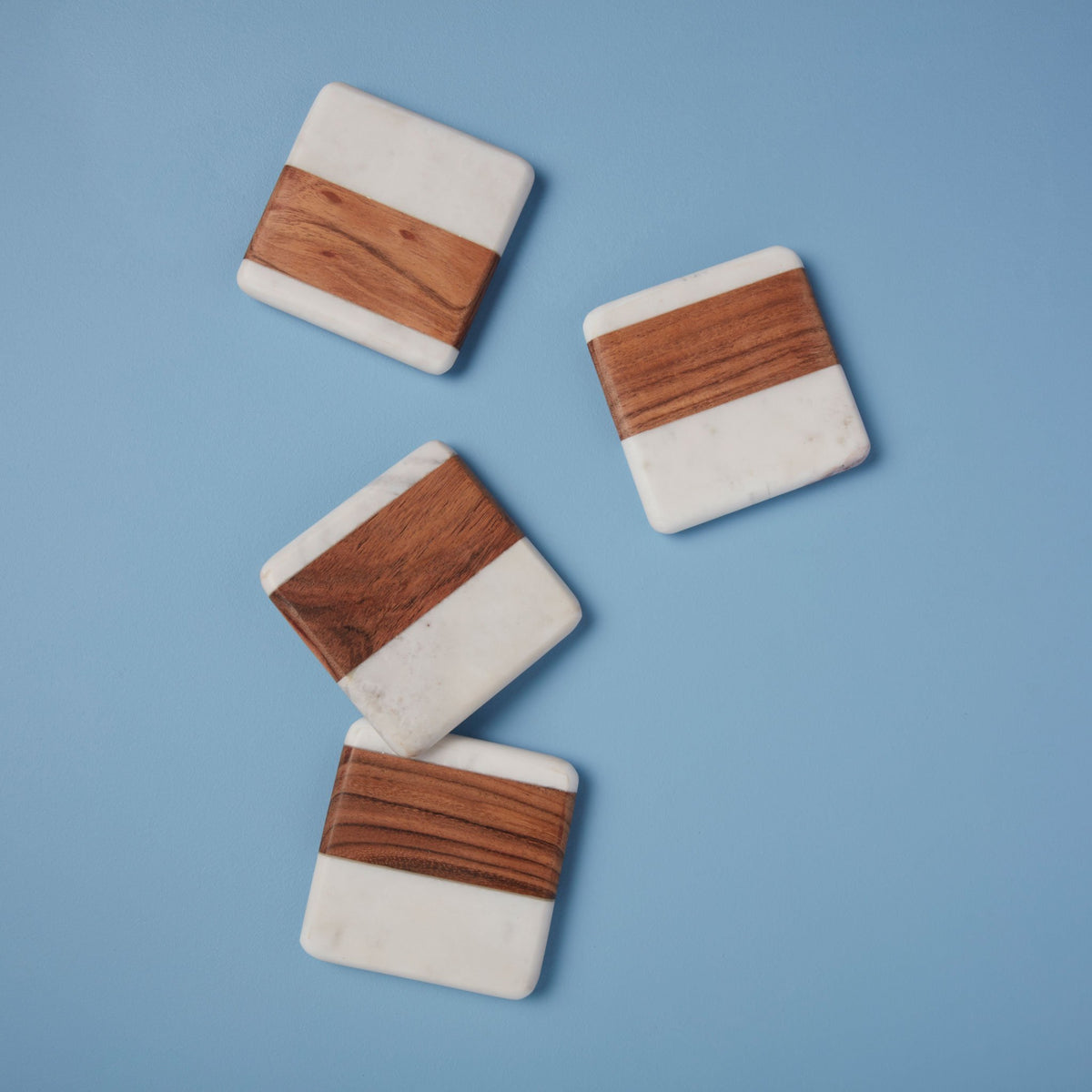 Posavasos Cuadrados de Mármol y Madera - #pino_y_jacaranda#