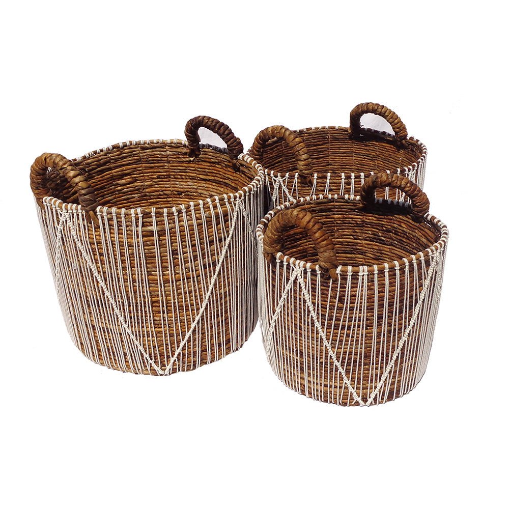 Set de 3 Cestos de Banano y Macramé - #pino_y_jacaranda#