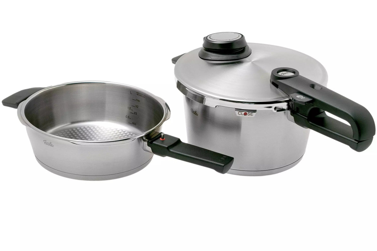 Set de Ollas a Presión Fissler Vitavit® Premium 4,5L + 2,5L, Cestillo + Trípode - #pino_y_jacaranda#